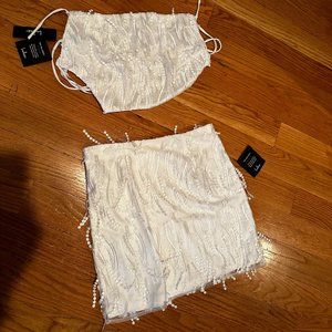 Dancing in a Dream White Fringe Lace-Up Two-Piece Mini Dress